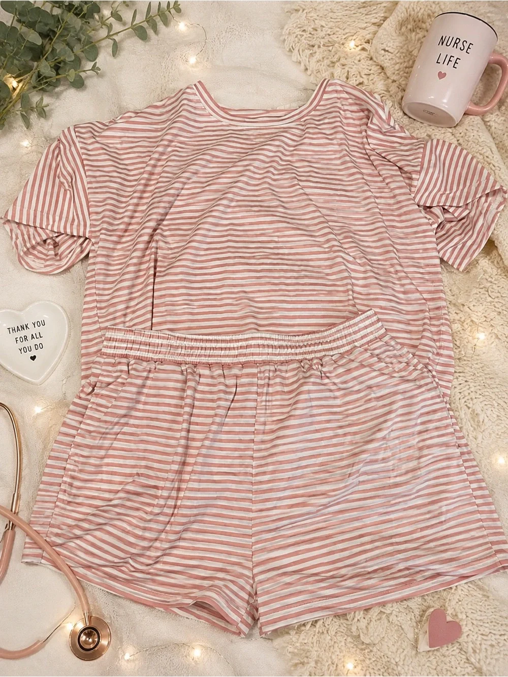 Soft Pink Striped Women's Lounge Set -